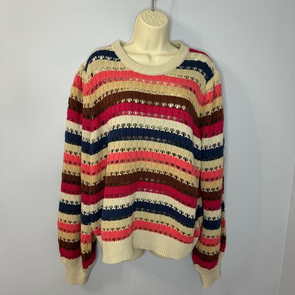 Minus Women's Mikala Long Sleeve Knit Pullover Long Sleeve Stripe Multi Relax XL - Picture 2 of 12